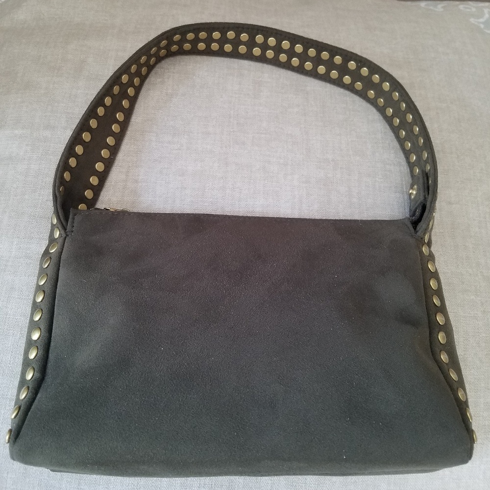 Olive green suede purse with gold grommets